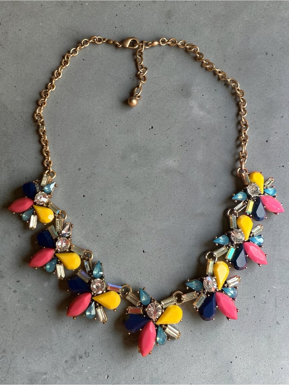 Gold-Tone Multicolor Crystal Statement Necklace - Pink Yellow Blue